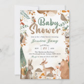 Invitation Soirée de Baby shower des animaux en bois (Devant)