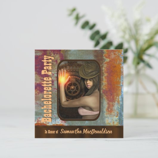 Invitation soirée de bachelorette à thème Steampunk (Debout devant)