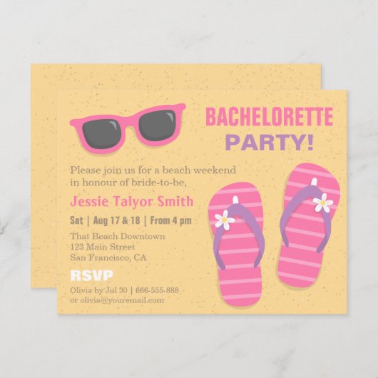 Invitation Soirée de Bachelorette du week-end de plage tendan (Devant / Derrière)