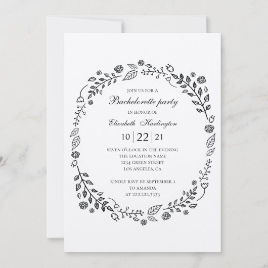 Invitation Soirée de bachelorette rustique. Pays botanique (Devant)