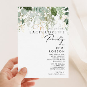 Invitation Soirée de Bachelorette verte et Feuille d'or
