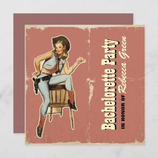 Invitation soirée de bachelortie rétro cowgirl western (Devant / Derrière)