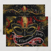 Invitation Soirée de bal masqué noir et or (Devant / Derrière)