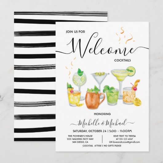 Invitation Soirée de bienvenue Fiançailles Cocktail Party (Devant / Derrière)