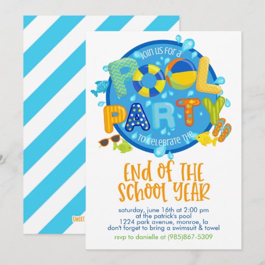 Invitation Soirée de billard d'été, fête de fin d'année scola (Devant / Derrière)