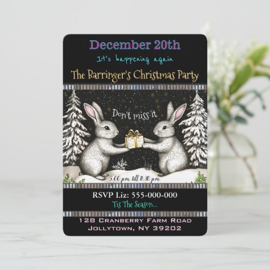 Invitation Soirée de Bunny Fun & Nourriture fête de Noël (Debout devant)