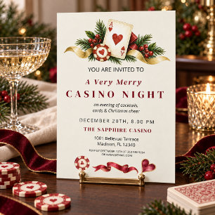 Invitation Soirée de casino élégante de Noël rouge or vert