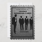 Invitation Soirée de célibataire chic noir et argent (Devant)