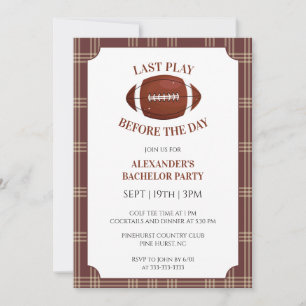Invitation Soirée de célibataire de football à carreaux marro