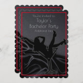 Invitation Soirée de célibataire silhouette de satin noir (Devant / Derrière)