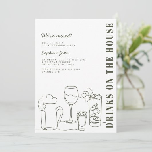 Invitation Soirée de chauffage vert olive moderne (Debout devant)