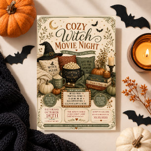 Invitation Soirée de cinéma cosy Halloween Sorcière Automne
