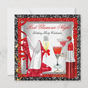Invitation Soirée de cocktails de glamour rouge noir pailleté