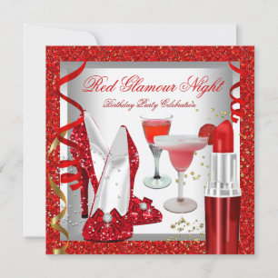 Invitation Soirée de cocktails Glitter Red Glamour