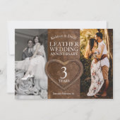 Invitation Soirée de coeur 3e anniversaire mariage en cuir (Devant)