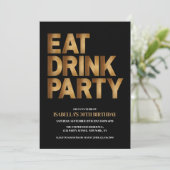 Invitation Soirée de consommation moderne Black & Gold Annive (Debout devant)