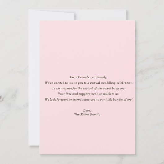 Invitation Soirée de couche à thème lapin rose (Dos)