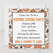 Invitation Soirée de découpage de citrouille d'Halloween (Dos)