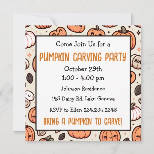 Invitation Soirée de découpage de citrouille d'Halloween (Dos)
