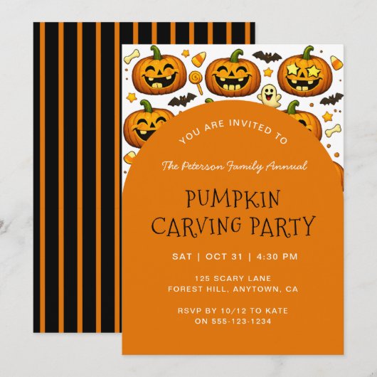 Invitation Soirée de découpage de citrouille d'Halloween Jack (Devant / Derrière)