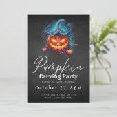 Invitation Soirée de découpage de citrouille noire Jack-O' La (Debout devant)
