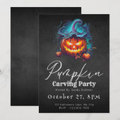 Invitation Soirée de découpage de citrouille noire Jack-O' La (Devant / Derrière)