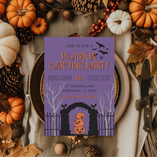 Invitation Soirée de découpage de citrouilles Automne effraya