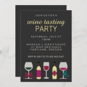 Invitation Soirée de dégustation de vin noir moderne (Devant / Derrière)