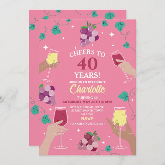 Invitation Soirée de dégustation de vin rose 40e anniversaire (Devant / Derrière)