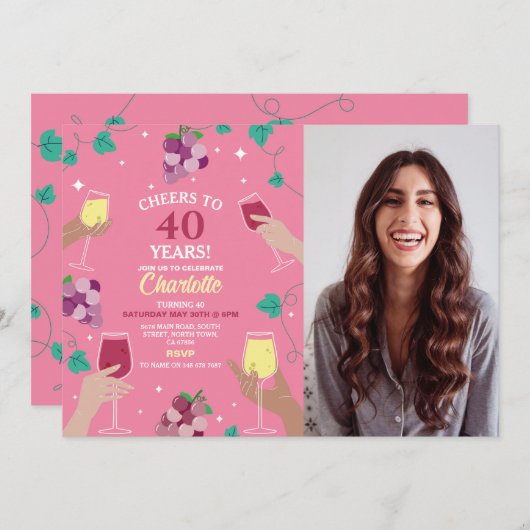 Invitation Soirée de dégustation de vin rose 40e anniversaire (Devant / Derrière)