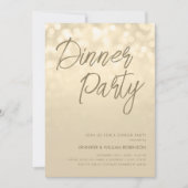 Invitation Soirée de dîner de Champagne doré Script Lumières  (Devant)