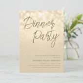Invitation Soirée de dîner de Champagne doré Script Lumières  (Debout devant)