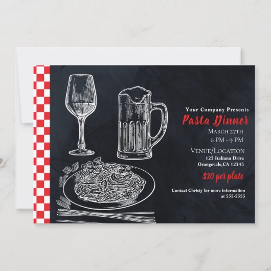 Invitation Soirée de dîner de craie de pâtes de spaghetti rou (Devant)