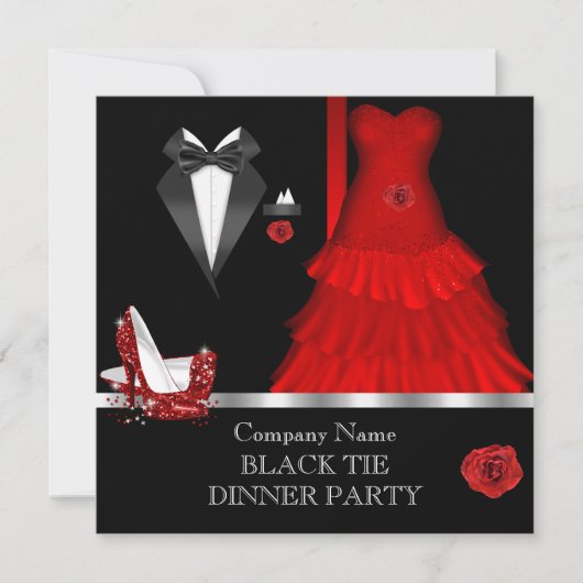 Invitation Soirée de dîner formel Black Tie Red Shoe 2 (Devant)