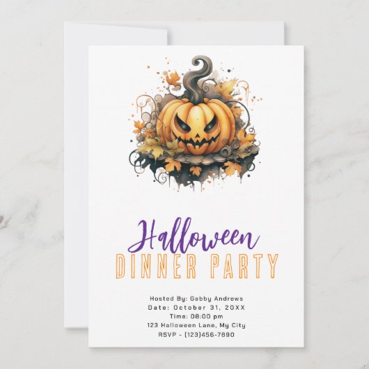 Invitation Soirée de dîner Halloween avec citrouille Jack-O' (Devant)