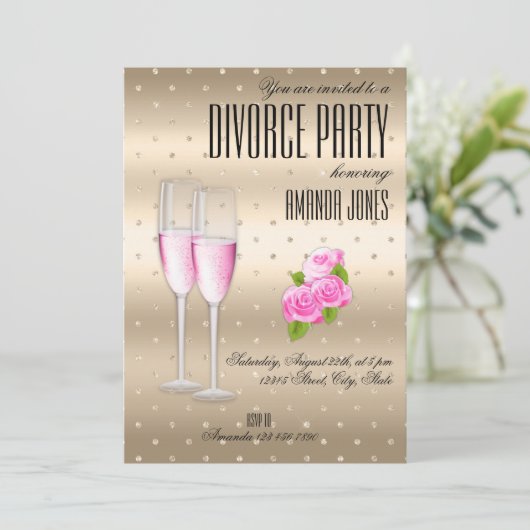 Invitation Soirée de divorce rose or (Debout devant)