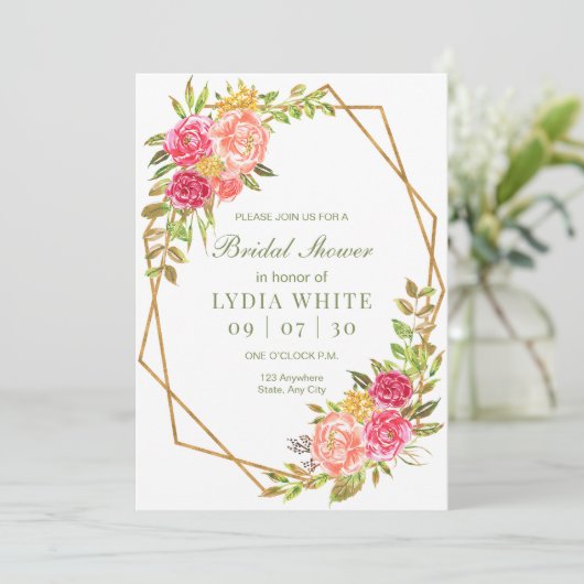 Invitation Soirée de douche nuptiale florale géométrique (Debout devant)
