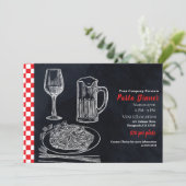 Invitation Soirée de fête de spaghetti de craie rouge noir (Debout devant)