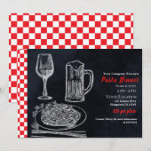 Invitation Soirée de fête de spaghetti de craie rouge noir (Devant / Derrière)