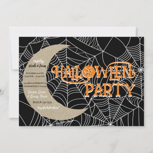 Invitation Soirée de fête d'Halloween au croissant de lune en (Devant)