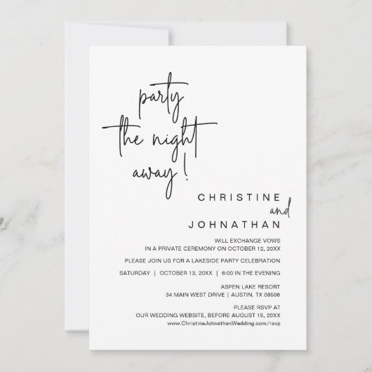 Invitation Soirée de fête, dîner Mariage Elopement (Devant)