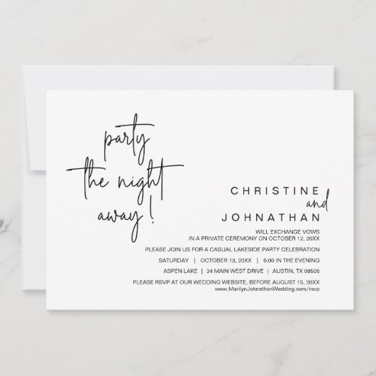 Invitation Soirée de fête, dîner Mariage Elopement (Devant)