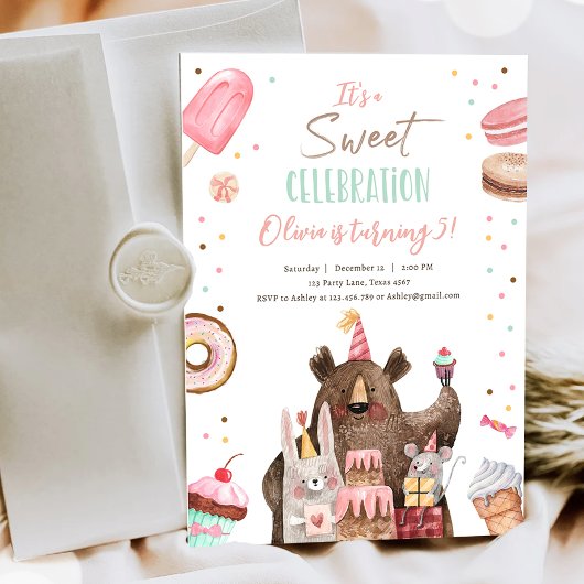 Invitation Soirée de fête douce Animaux Fille Anniversaire