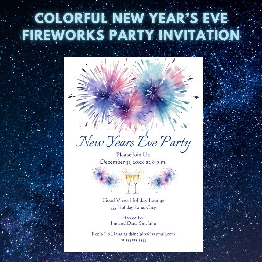 Invitation Soirée de feu d'artifice du Nouvel An
