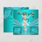 Invitation Soirée de Fiançailles Bleu Turquoise Diamant Dente (Devant / Derrière)
