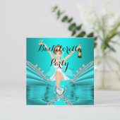 Invitation Soirée de Fiançailles Bleu Turquoise Diamant Dente (Debout devant)