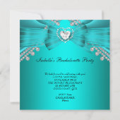 Invitation Soirée de Fiançailles Bleu Turquoise Diamant Dente (Dos)