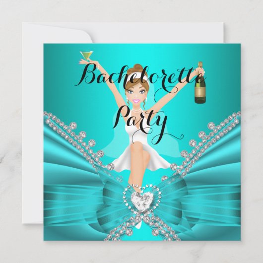 Invitation Soirée de Fiançailles Bleu Turquoise Diamant Dente (Devant)