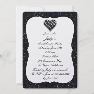 Invitation Soirée de Fiançailles Cœur Noir Paillettes Noires