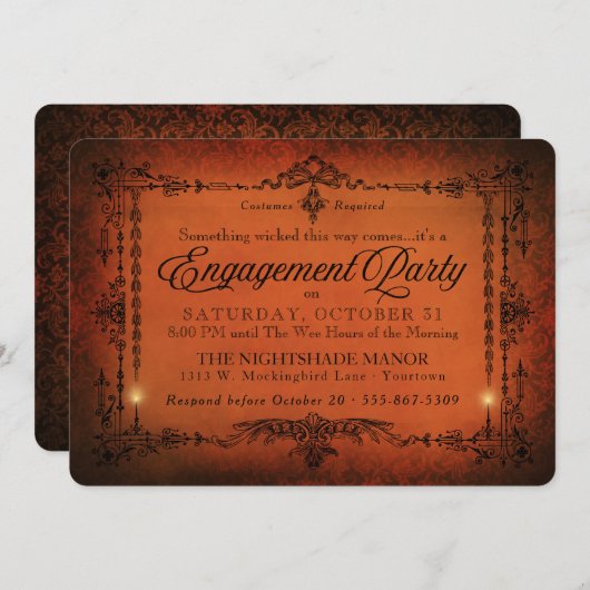 Invitation Soirée de fiançailles Halloween à la frontière got (Devant / Derrière)